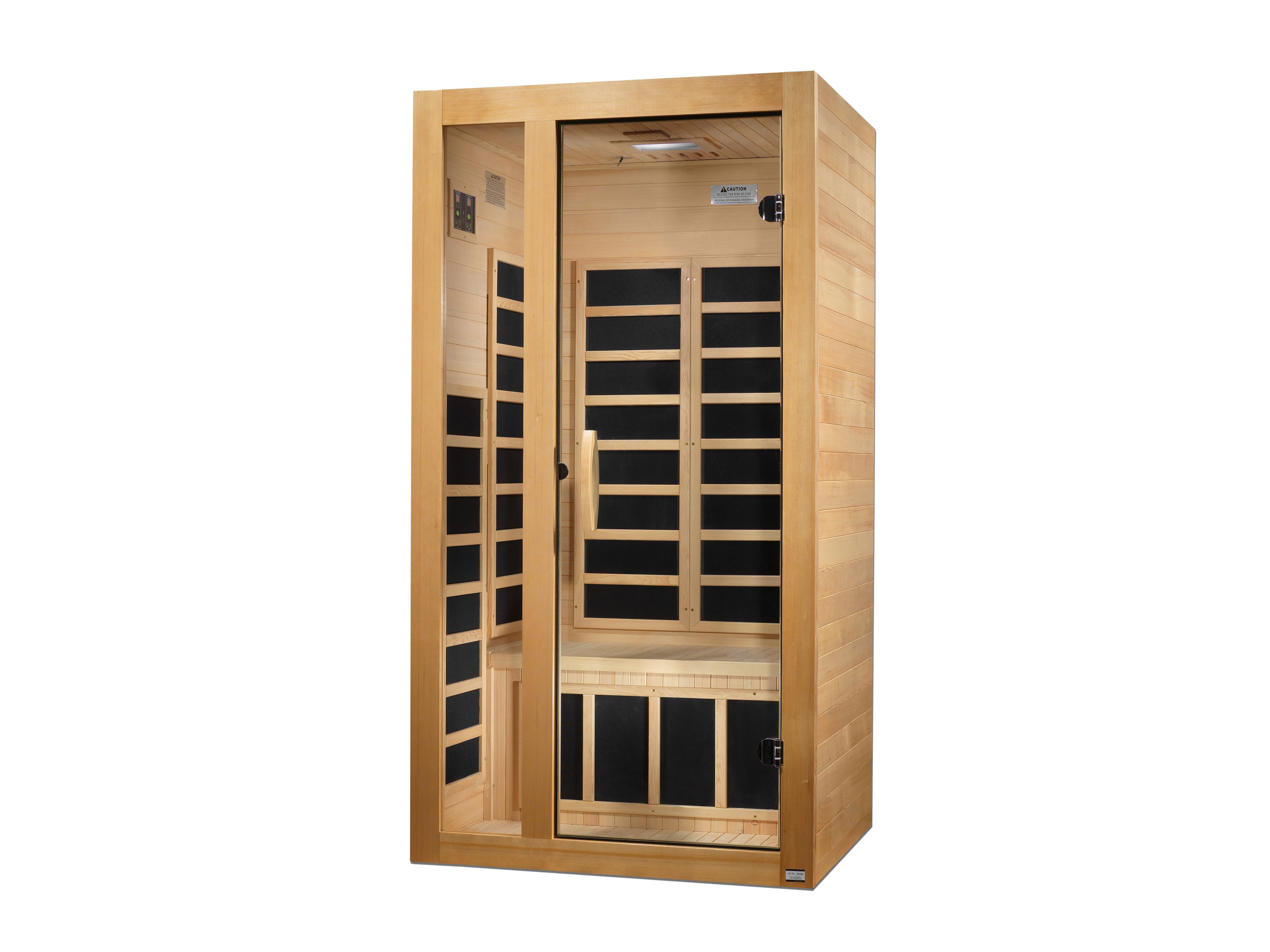 Dynamic Gracia sauna — exterior side view with door open