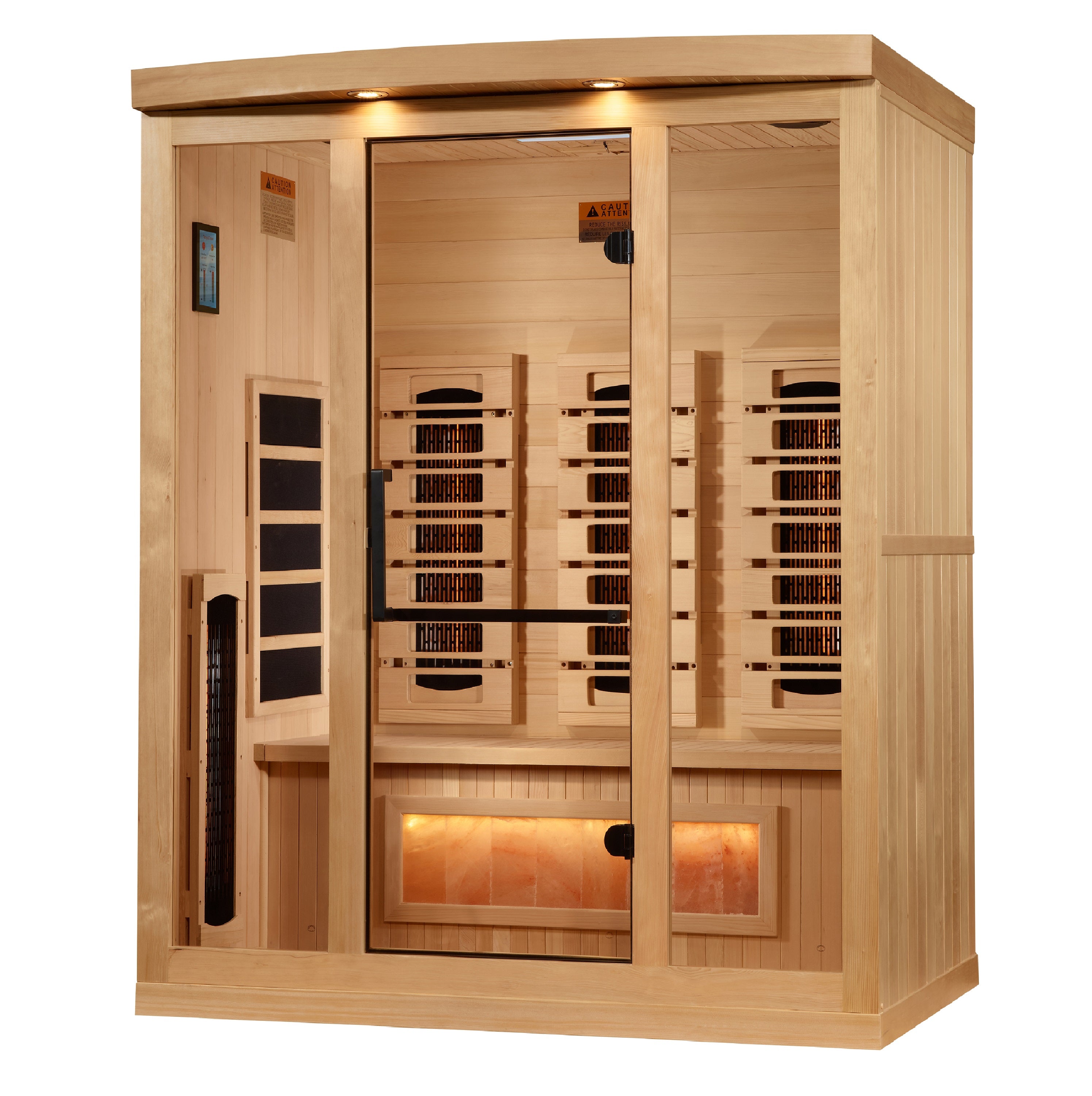 Golden Designs GDI-8030-03 3-person infrared sauna — interior view with bench and panels