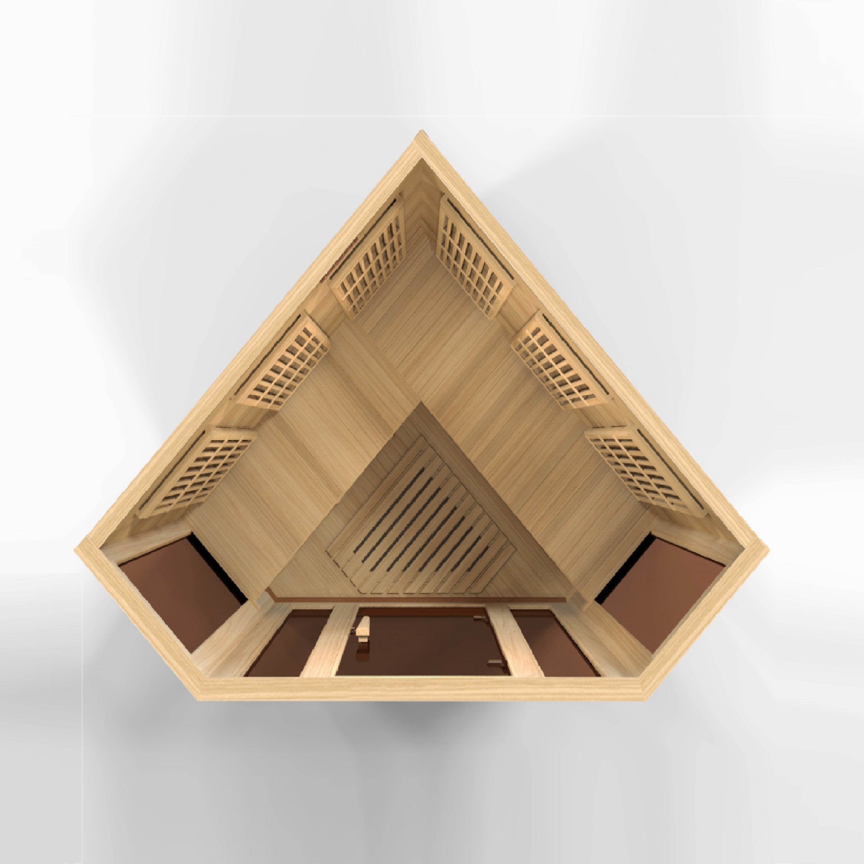 Maxxus corner sauna — lifestyle view in home setting